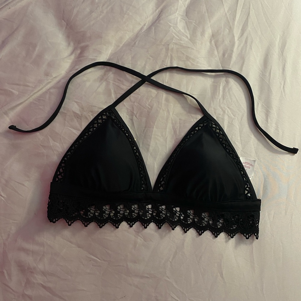 Xhilaration Black Bikini Top with Lace Detail